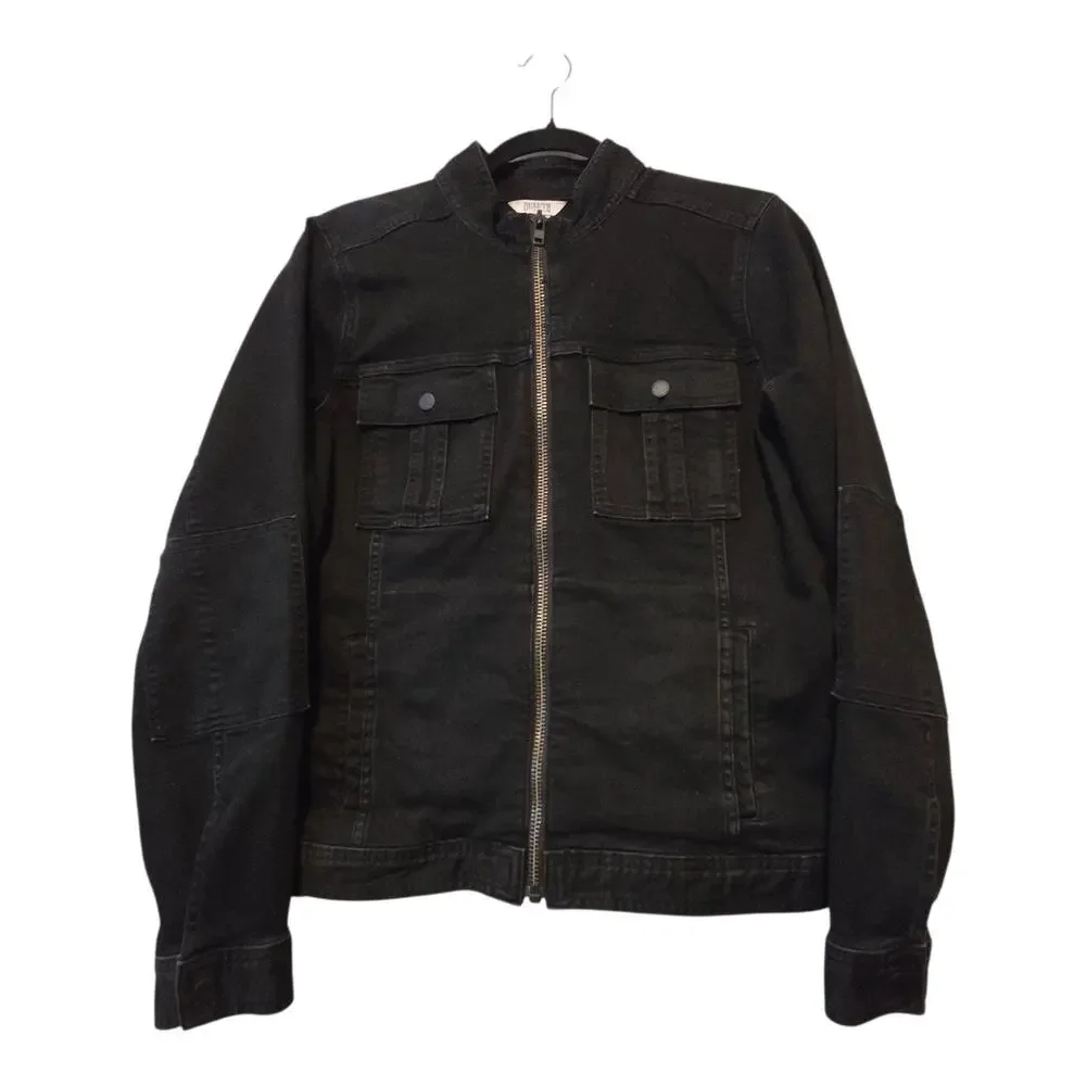 Duluth‎ Trading Daily Denim Moto Jacket Womens MED Black Full Zip Pockets Biker